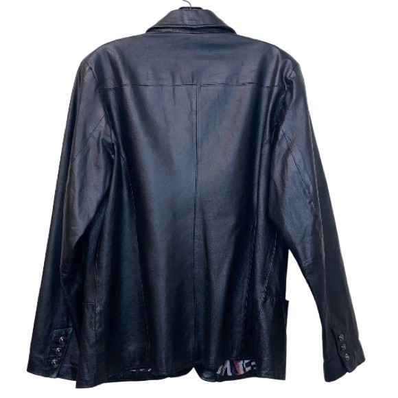 90s D & Co Leather Blazer Jacket Black animal print Lined size L - Picture 5 of 17